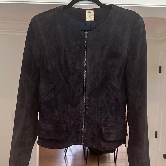 L'Agence Navy Blue Suede Zip Jacket - Size M - Picture 4 of 13